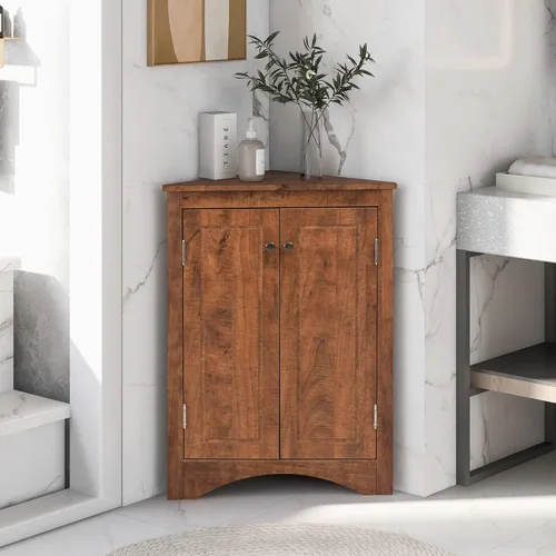 Miniatura 12 de Bellemave Armario de almacenamiento esquinero con 2 puertas y estantes ajustables de 2 niveles, armario de baño independiente para baño, sala