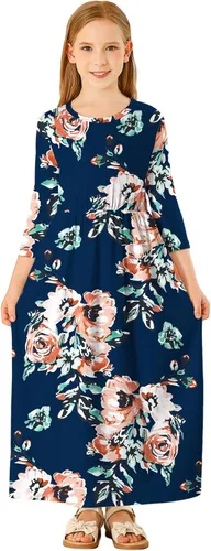 Miniatura 48 de 21KIDS Vestido largo floral de manga larga 3/4 con bolsillos para niñas de 6 a 12 años