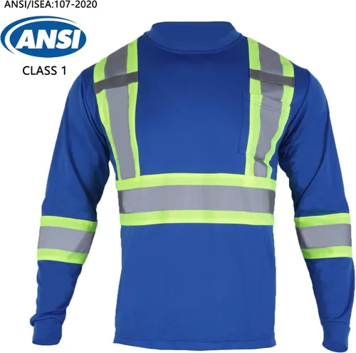Miniatura 2 de VENDACE Camiseta de trabajo de seguridad de alta visibilidad para hombre, ANSI Clase 2, camisa de manga larga reflectante con bolsillo (azul rey, XL)
