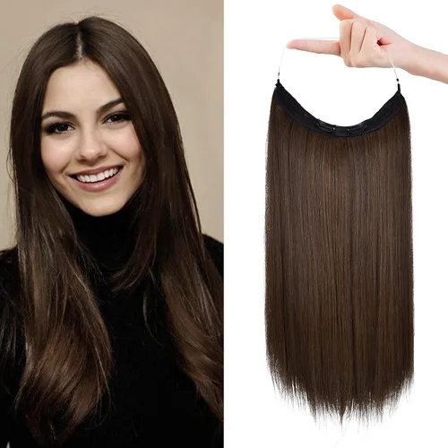 Miniatura 39 de REECHO - Extensiones de cabello con alambre invisible y con cintillo transparente, tamaño ajustable, clips seguros extraíbles, cabello lacio, diseño