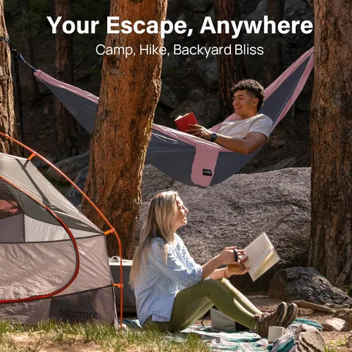 Miniatura 7 de Kootek Hamaca de campamento, hamacas portátiles con correas para árboles y bolsa de transporte adjunta, equipo esencial de campamento, perfecto
