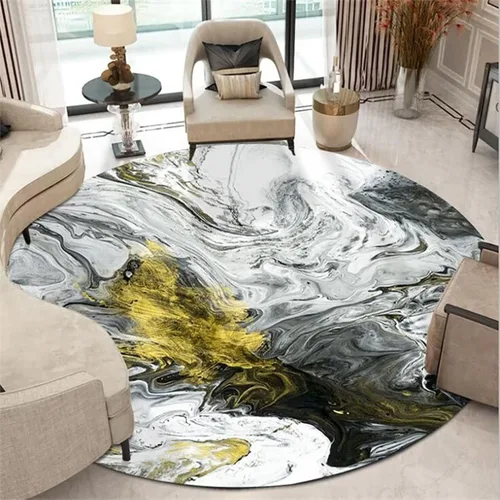 Miniatura 22 de Tapete redondo de mármol verde esmeralda, lavable, pequeño círculo, para dormitorio, sala de estar, alfombra moderna abstracta circular, 2 pies