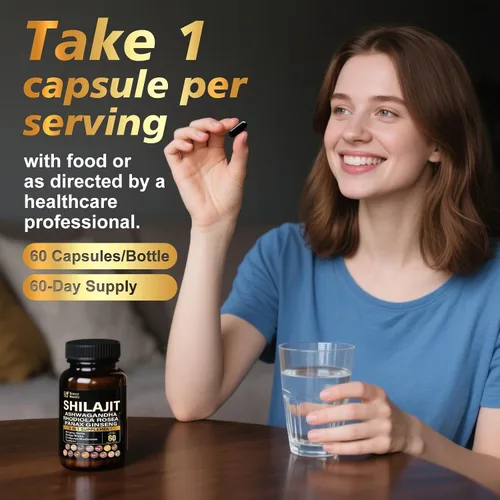 Miniatura 3 de SoundHealth Cápsulas puras de Shilajit 60 unidades Fórmula 8 en 1 Extracto concentrado 25:1 (equivalente a 10,000 mg) Paquete de botella