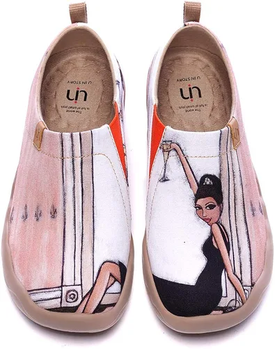 UIN - Zapatos deportivos informales tipo mocasines para mujer, diseño tejido con pintado artístico, sin cordones, cómodos y suaves para caminar