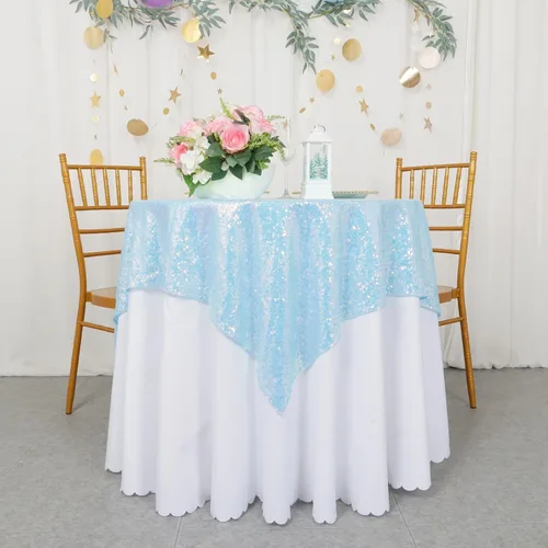 Miniatura 40 de ShinyBeauty Mantel Cuadrado Pequeño de 36 x 36 Pulgadas Mantel de Lentejuelas Azul Bebé Cubierta de Mesa con Purpurina Superposición Cuadrada