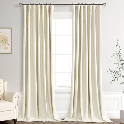 Miniatura 17 de Joywell 2 cortinas opacas 100%, lino, beige natural, trabillas traseras/cinta con ganchos, aislantes, de dormitorio, comedor, sala, puerta corrediza
