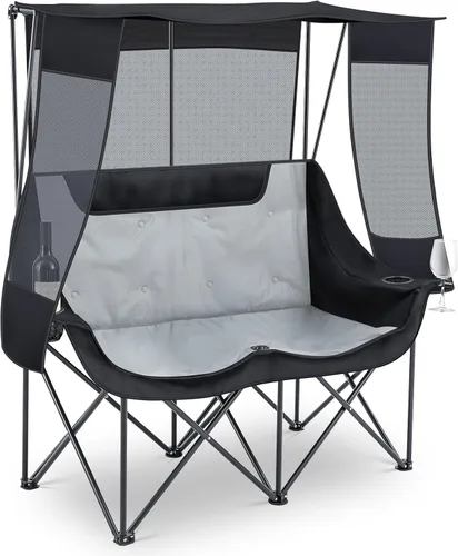 Teenyyou Silla de campamento doble con dosel, silla de playa para 2 personas con protección solar UV, 660 libras, sofá biplaza plegable resistente