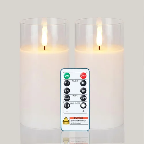 Miniatura 20 de Homemory Grey Glass Flameless Candles Battery Operated LED Pillar Candles with Remote and Timer, Real Wax Flickering Candles with 3D Wick for Home