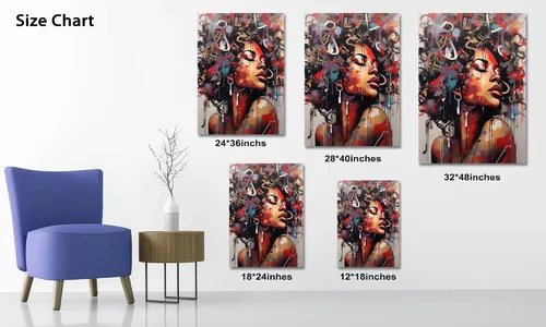 Miniatura 30 de Arte de pared afroamericano, decoración de rey y reina bailarín negro para sala de estar, arte de pareja de amor negro para dormitorio, lienzo