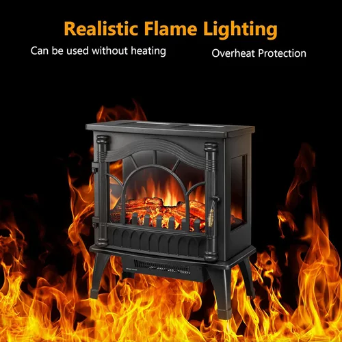 Miniatura 2 de Xbeauty Chimenea Eléctrica Independiente de Interior de 23'', Estufa Calentador de Chimenea con Efecto de Llama 3D Realista Ajustable, Protección