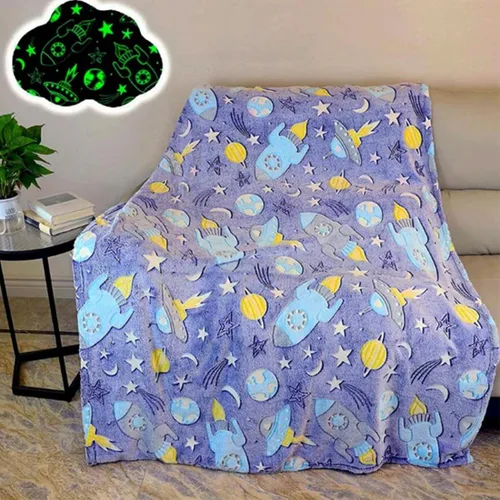 Miniatura 8 de Manta de cohete que brilla en la oscuridad, manta espacial de nave espacial luminosa, luna y estrellas, regalos para niños pequeños y niñas