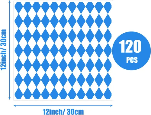 Miniatura 2 de PLULON 100 Hojas de revestimiento para canasta de alimentos Oktoberfest 30,4 in × 30,4 in papel de cera azul y blanco a cuadros, hojas de papel deli