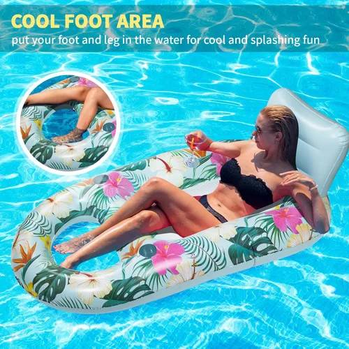 Miniatura 5 de Inflatable Pool Floats Adult - Pool Floaties Pool Lounger Raft for Adults Heavy Duty Water Pool Float with Cup Holder Backrest Swimming Pool Azul