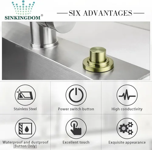 Miniatura 5 de Kit de interruptor de aire SinkTop con botón largo de latón dorado (latón completo) para eliminación de basura Champagne bronce