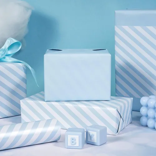Miniatura 4 de WRAPAHOLIC Papel de regalo reversible azul bebé de 30 pulgadas, papel de regalo azul bebé y rayas para cumpleaños, vacaciones, bodas, baby shower