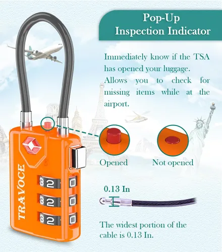 Miniatura 19 de Search Alert - Cerraduras de cable de equipaje de combinación de viaje aprobadas por la TSA para maleta, casillero de gimnasio, caja
