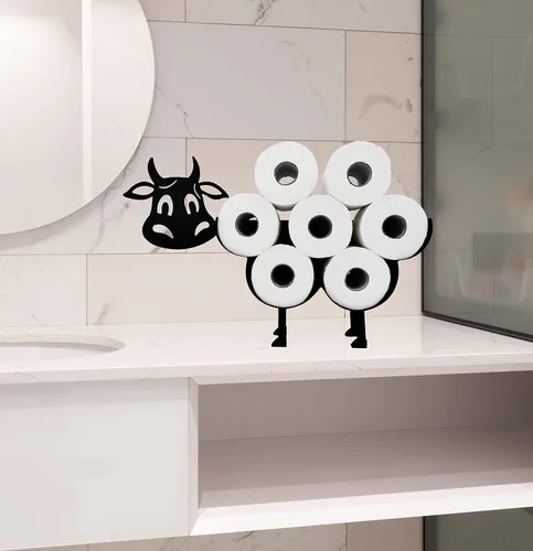 Miniatura 5 de Teaeeno Soporte de papel higiénico de vaca negra, soportes de papel de almacenamiento de FunnyAnimals para baño, decoración de animales de metal