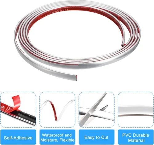 Miniatura 2 de uxcell Moldura flexible autoadhesiva, marco metálico de 8 pies x 0.31 pulgadas, para despegar y pegar, moldura de metal de PVC para pared