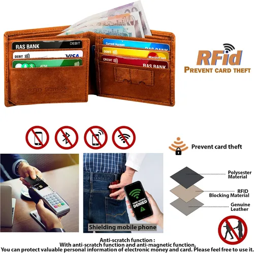 Miniatura 5 de STARHIDE Billetera triple de piel envejecida para hombre, con bloqueo RFID, con bloqueo RFID #1145