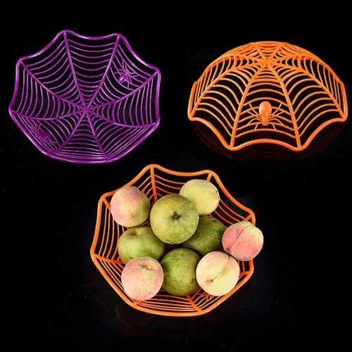 Miniatura 2 de Creative Spider Web Galleta Frutas Candy Plate Basket Bowl Halloween Funny Party Decor Negro