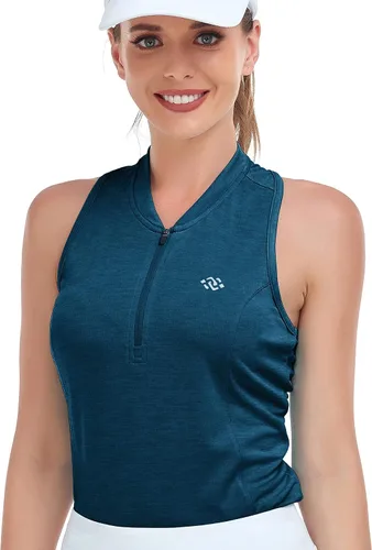 Womens Sleeveless Golf Polo Shirt Dry Fit Racerback Golf Tank Tops Ladies Slim Fit Tennis Apparel Mositure Wicking