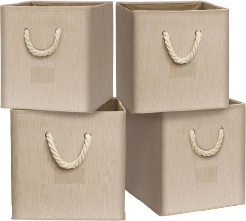 Miniatura 10 de SIMPLE HOUSEWARE Cubo de almacenamiento de 13 pulgadas con asas trenzadas, paquete de 3, color beige