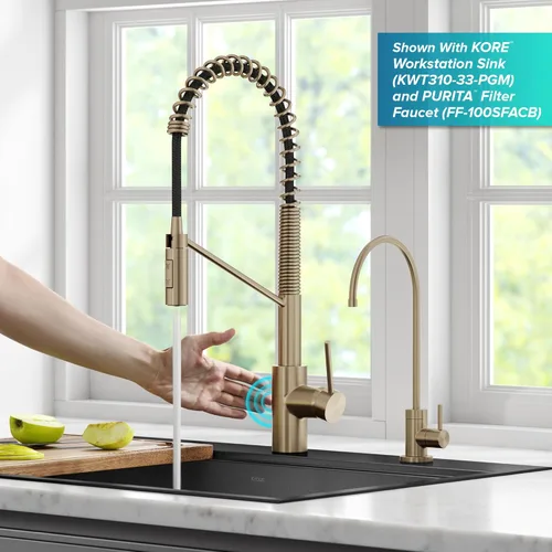 Miniatura 3 de KRAUS Oletto - Grifo de cocina comercial monomando extraíble, con sensor sin contacto y con montaje superior QuickDock, en bronce champán antiguo