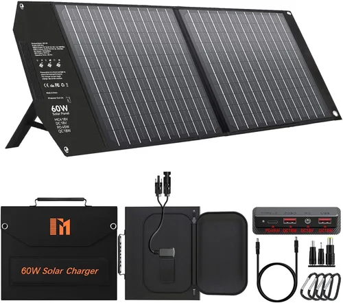 Miniatura 11 de Cargador solar portátil de 30 W, panel solar plegable con USB C y USB A 18 V MC4 DC para camping, mochilero, viajes, carga rápida para iPhone, LG