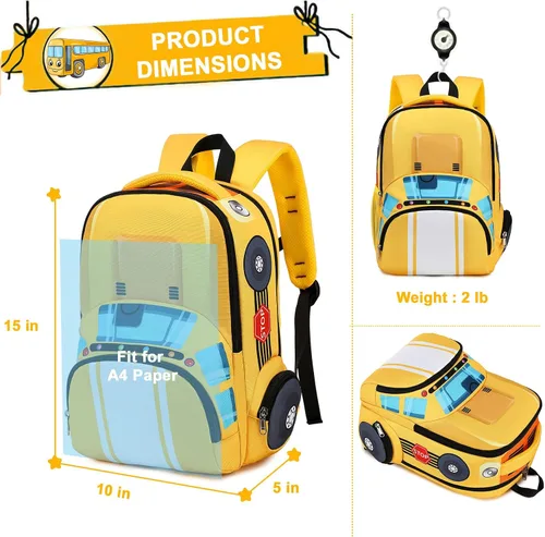 Miniatura 6 de LEDAOU Mochila escolar para niños y niñas con correa para el pecho, Autobús Amarillo, Mochilas Daypack