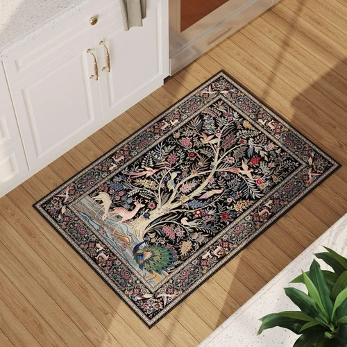 Miniatura 43 de Rugcomf Alfombra de pasillo lavable para cocina 2'6''x8' Alfombra de pasillo para entrada interior floral antideslizante alfombra suave para Azul