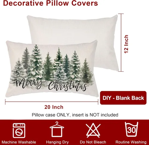 Miniatura 7 de Fundas de almohada de árboles de Navidad de 12 x 20 pulgadas, funda de almohada lumbar verde para decoración de Navidad, acuarela, funda de almohada