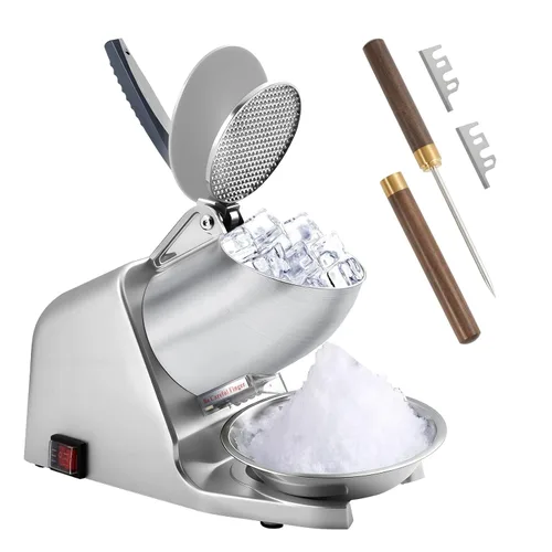 Máquina de afeitar de hielo de doble hoja de 186 lbs/h, con cuchillas adicionales y palillo de hielo, trituradora de hielo eléctrica de 300 W para