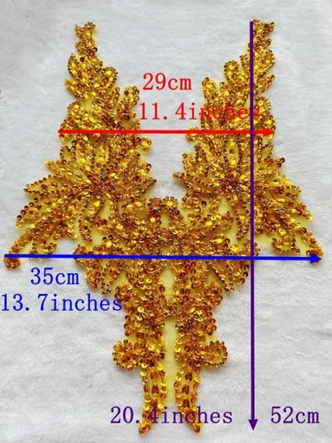 Miniatura 5 de Parche multicolor de diamantes de imitación cosidos a mano, accesorios de manualidades para vestido de novia de niña, 14 x 20 pulgadas (champán)