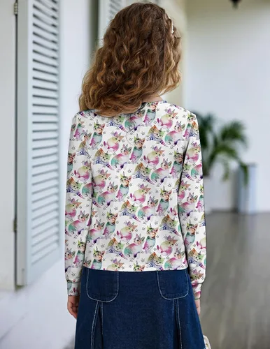 Miniatura 5 de Arshiner Sudadera ligera casual con nudo frontal para niñas, con estampado de teñido anudado, manga larga