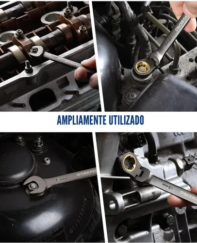 Miniatura 9 de WORKPRO Juego de llaves combinadas de trinquete de cabeza flexible de 8 piezas, métricas 0.354-0.669 in, 72 dientes, construcción Cr-V, niquelado
