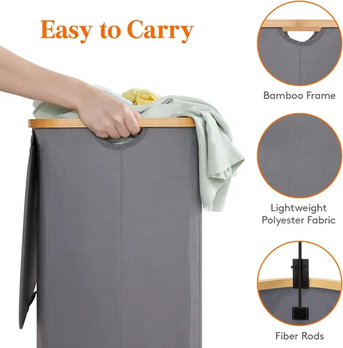 Miniatura 4 de Lifewit Cesto doble para ropa sucia de 150L con tapa, cesta grande dual para ropa sucia con bolsas removibles, 2 secciones estéticas de cestos