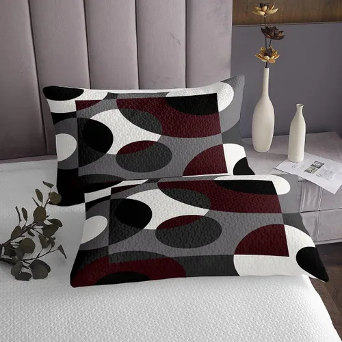 Miniatura 3 de Erosebridal Juego de colcha geométrica roja acolchada de círculo, diseño de líneas de remolinos abstractos, diseño retro, con ojales, geométrico