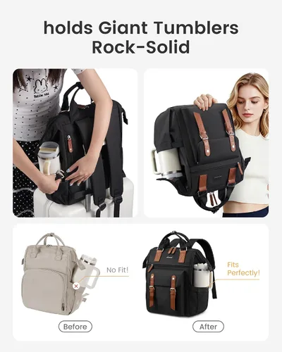 Miniatura 2 de LOVEVOOK Mochila para computadora portátil para mujer, mochila para profesores, enfermeras, trabajo, viajes, mochila para computadora, Negro, marrón