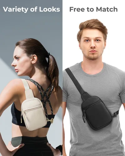 Miniatura 2 de CHOLISS Bolso bandolera pequeño para mujeres y hombres, bolsos cruzados, cangureras de moda con correa extendida, A01 Negro (Nylon), Bolso bandolera