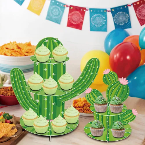 Miniatura 5 de 2 soportes para cupcakes de cactus, forma de cactus verde, decoración de fiesta mexicana para Cielito Lindo Three Esta cumpleaños, suministros