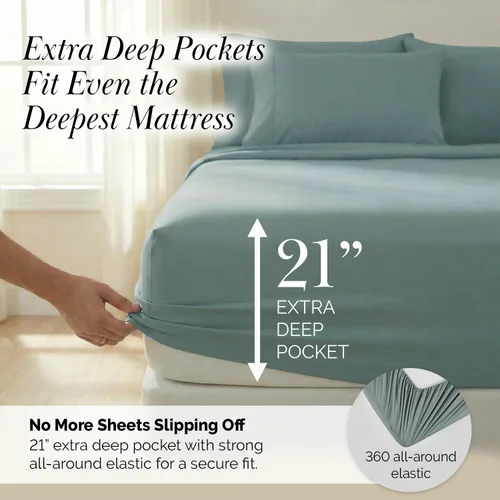 Miniatura 174 de Southshore Fine Living, Inc. Juego de 7 piezas de sábanas King divididas para cama ajustable, juego de sábanas King divididas con bolsillo de 21