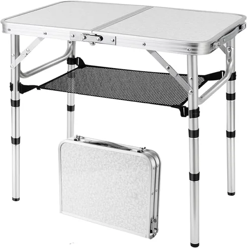 YihuiKo Mesa de picnic plegable, mesa de campamento pequeña con alturas ajustables, mesa auxiliar de aluminio ligera portátil para oficina, playa,