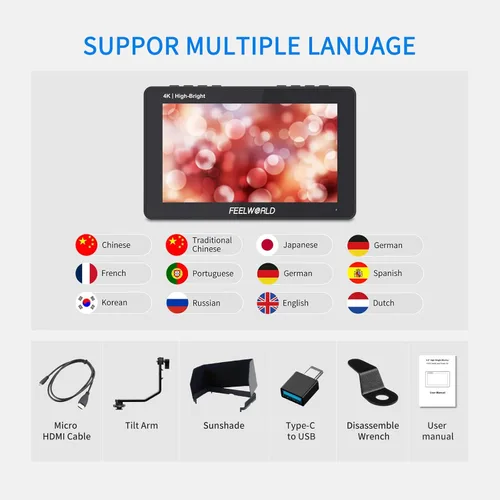 Miniatura 9 de FEELWORLD 5.5 pulgadas 1600nit cámara monitor de campo ultra brillante 4K HDMI monitor de vídeo pantalla táctil DSLR monitor F970 instalación
