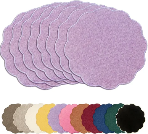 Miniatura 11 de AHHFSMEI Juego de 4 manteles individuales redondos de lino sintético, alfombrillas de mesa impermeables, resistentes al calor, antideslizantes y a
