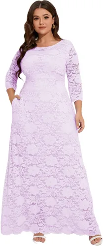 Miniatura 2 de MAYFASEY Vestido de novia de encaje floral para mujer, talla grande, manga 34, dama de honor, fiesta de noche, vestido largo con bolsillos