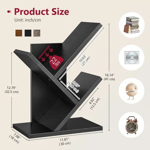 Miniatura 3 de Tajsoon Estantería de árbol de 3 niveles para libros, organizador de almacenamiento, estantería de escritorio, estantería de pie para Negro