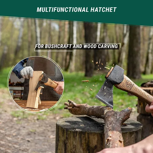 Miniatura 3 de BeaverCraft Hacha de Tallado de Madera con Funda AX1 - Hachas Forjadas Bushcraft para Acampar - Hacha de Bosque Pequeña para Cortar, Dividir