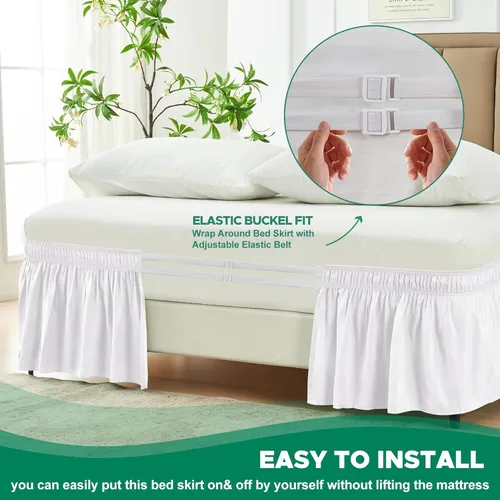 Miniatura 5 de Biscaynebay - Faldón de cama envolvente Queen de 17 pulgadas, con volantes, elástico, ajustable, blanco, fácil ajuste, resistente a las arrugas y a