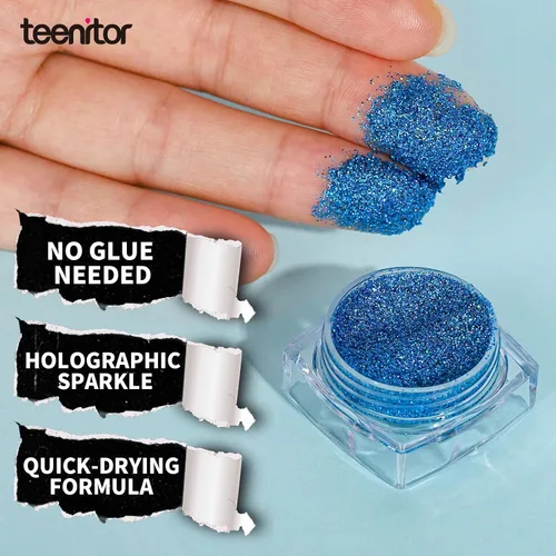 Miniatura 3 de Teenitor Purpurina para Cara y Cuerpo - Azul, Gel de Purpurina para Cabello, 6 Formas Purpurina de Maquillaje Festival para Cara, Cabello y Cuerpo