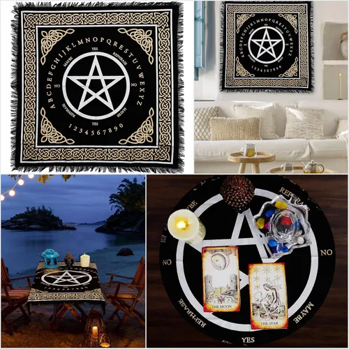 Miniatura 2 de Indian Consigners Paño de Altar A-Z Péndulo de Hechicería Pentagrama Alter Tarot Spread Wiccano Cuadrado Paño de Mesa Sagrado Paño Espiritual